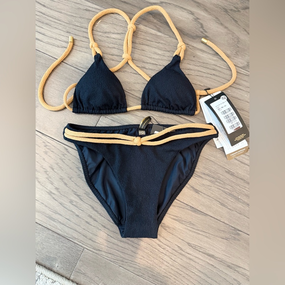 Elegant Black and Tan Bikini Set